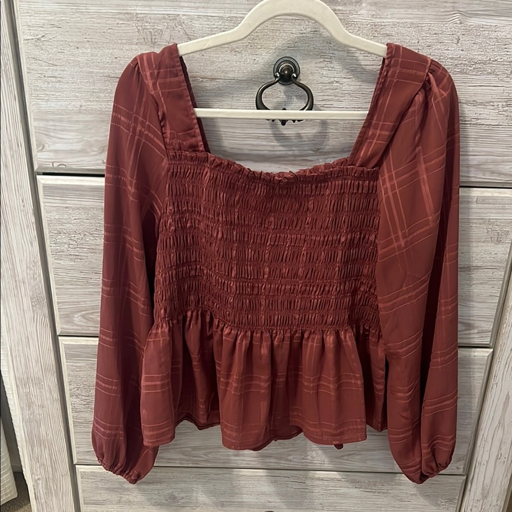 Women's Burgundy Smocked Top